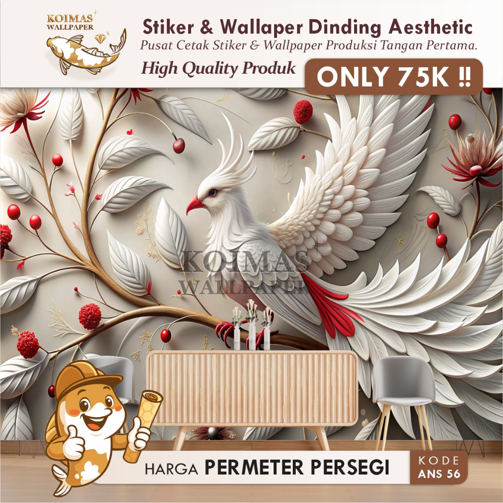 Wallpaper 3D Motif Burung Elegan Stiker Hiasan Burung 3D Premium Kualitas Impor Stiker Dekorasi Dind