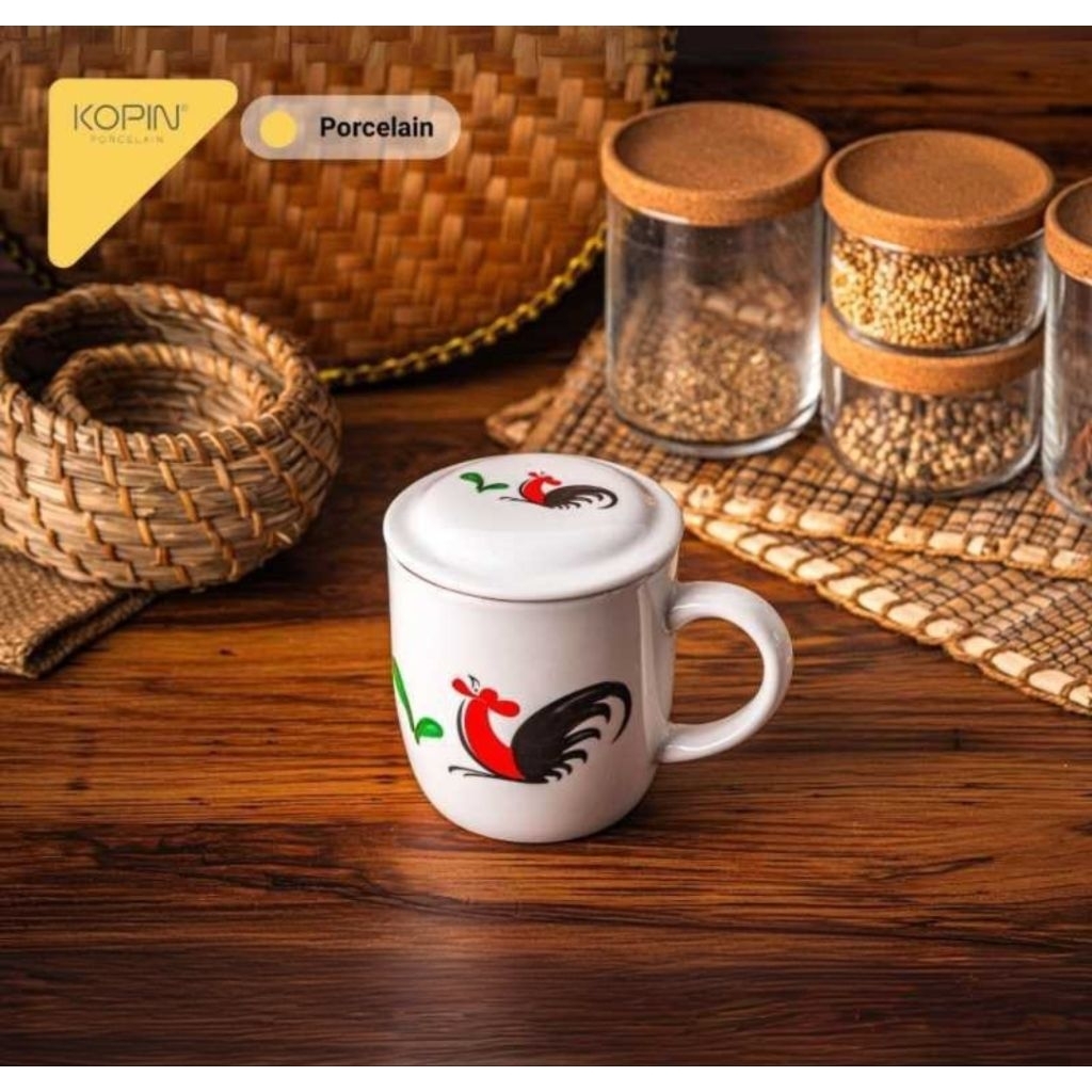 GELAS MUG KERAMIK/PORCELAIN MUG/GELAS MUG AYAM JAGO/MUG KERAMIK/MUG