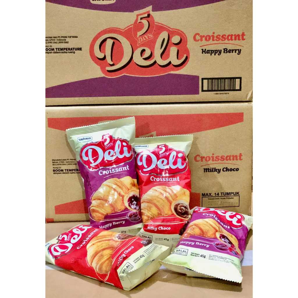 5 Days Deli Croissant Milky Choco/Happy Berry 45gr 1 Dus = 20 Pcs