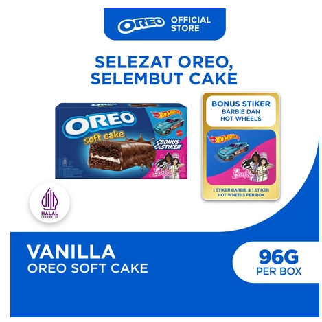 Oreo Soft Cake, Kue Bolu Cokelat dengan Krim Rasa Vanila BONUS Stiker Barbie & Hot Wheels