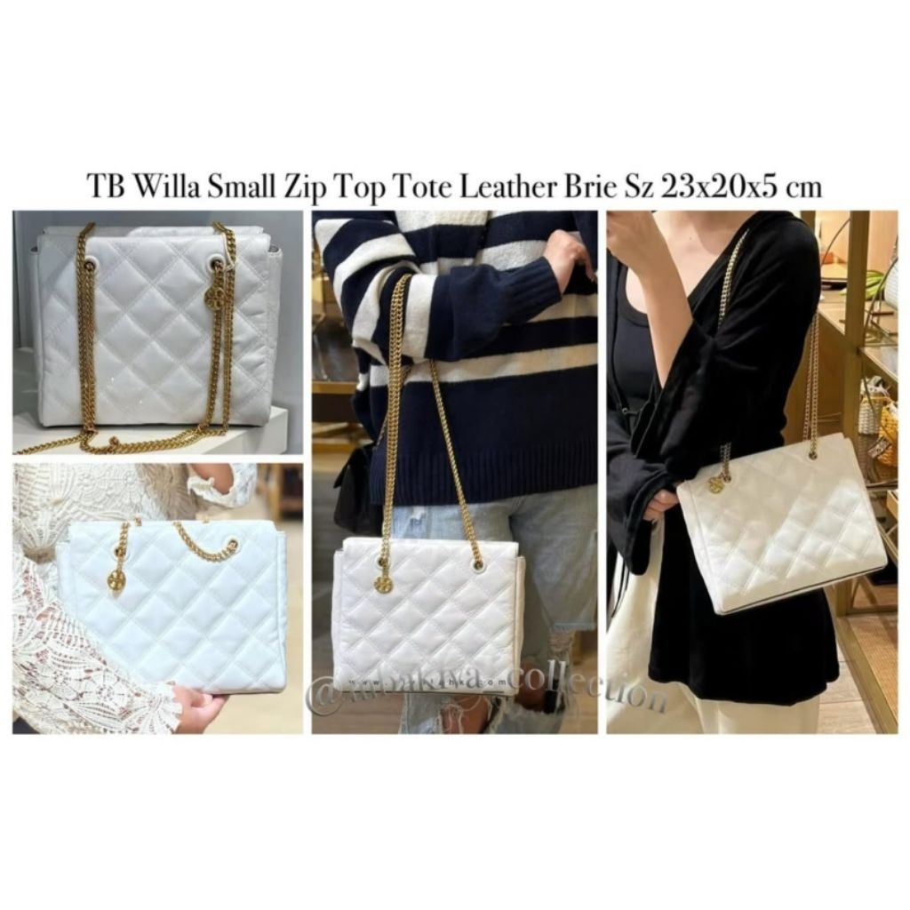 TB Willa Small Zip Top Tote Leather Brie