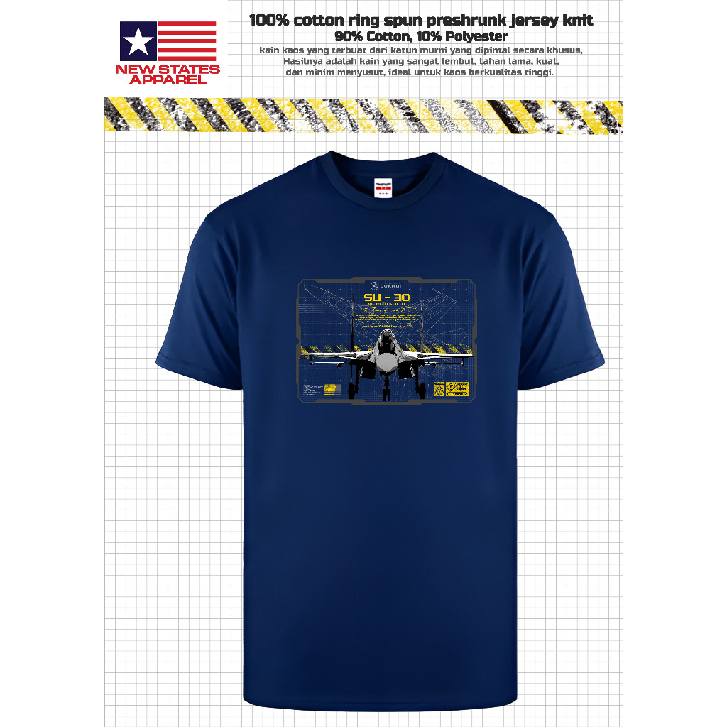 Tshirt Print Gambar Pesawat Sukhoi SU-30 , Kaos New States Apparel Super Nyaman, Adem, Bahan Premium