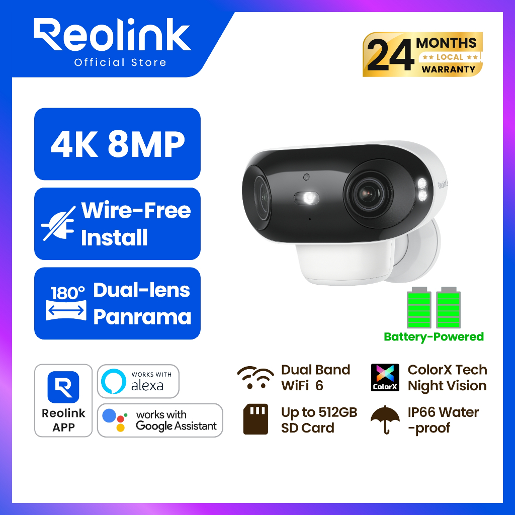 REOLINK Argus 4 PRO Smart 4K ColorX Dual Lens Solar Battery Camera with 180° Panorama CCTV