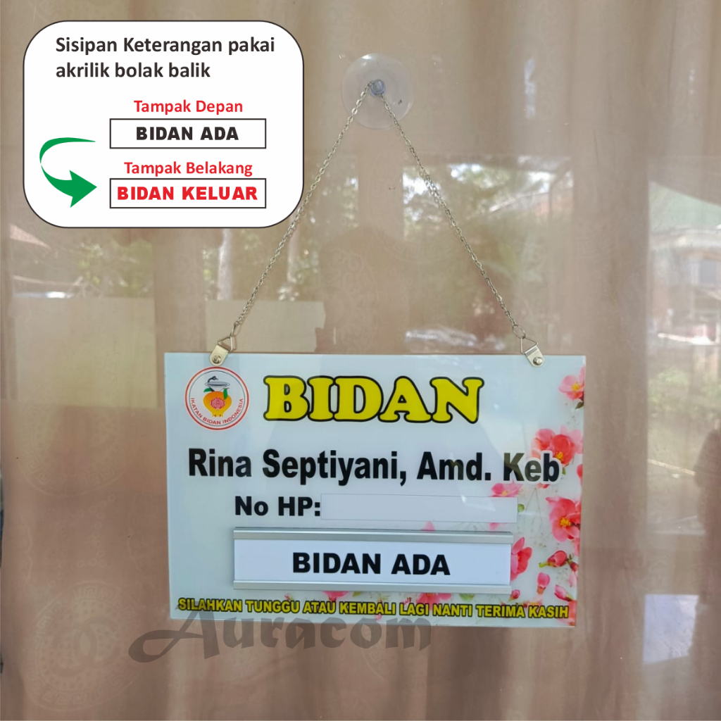 Papan Bidan Akrilik, Papan Nama Bidan Akrilik, Papan Dokter, Perawat,Dll Bahan Akrilik Free Desain