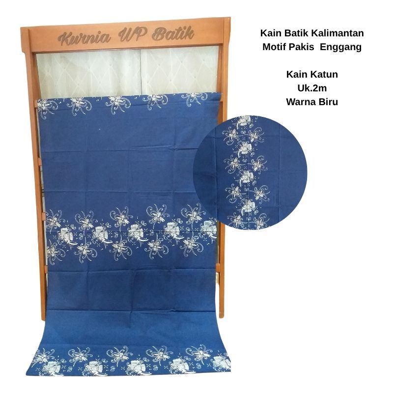 Kain Batik Cap,Batik Kalimantan Balikpapan Motif Pakis Enggang ukuran 2m kain katun warna Biru