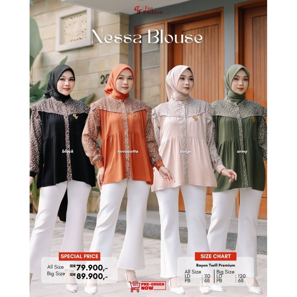 NESSA BLOUSE FEE FASHION, BLOUSE RAYON, ATASAN RAYON, KEMEJA RAYON