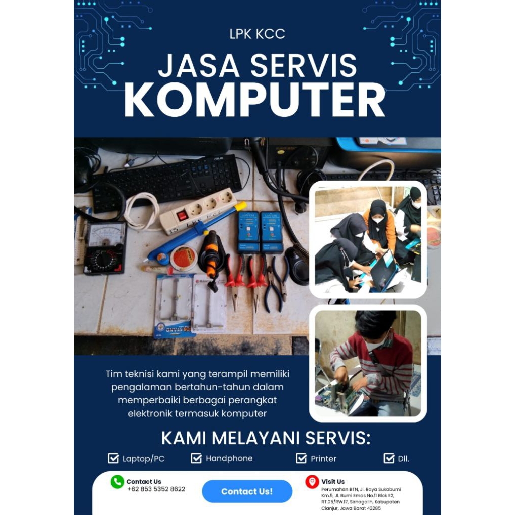 jasa perbaikan dan service komputer, laptop, handphone, printer, dll