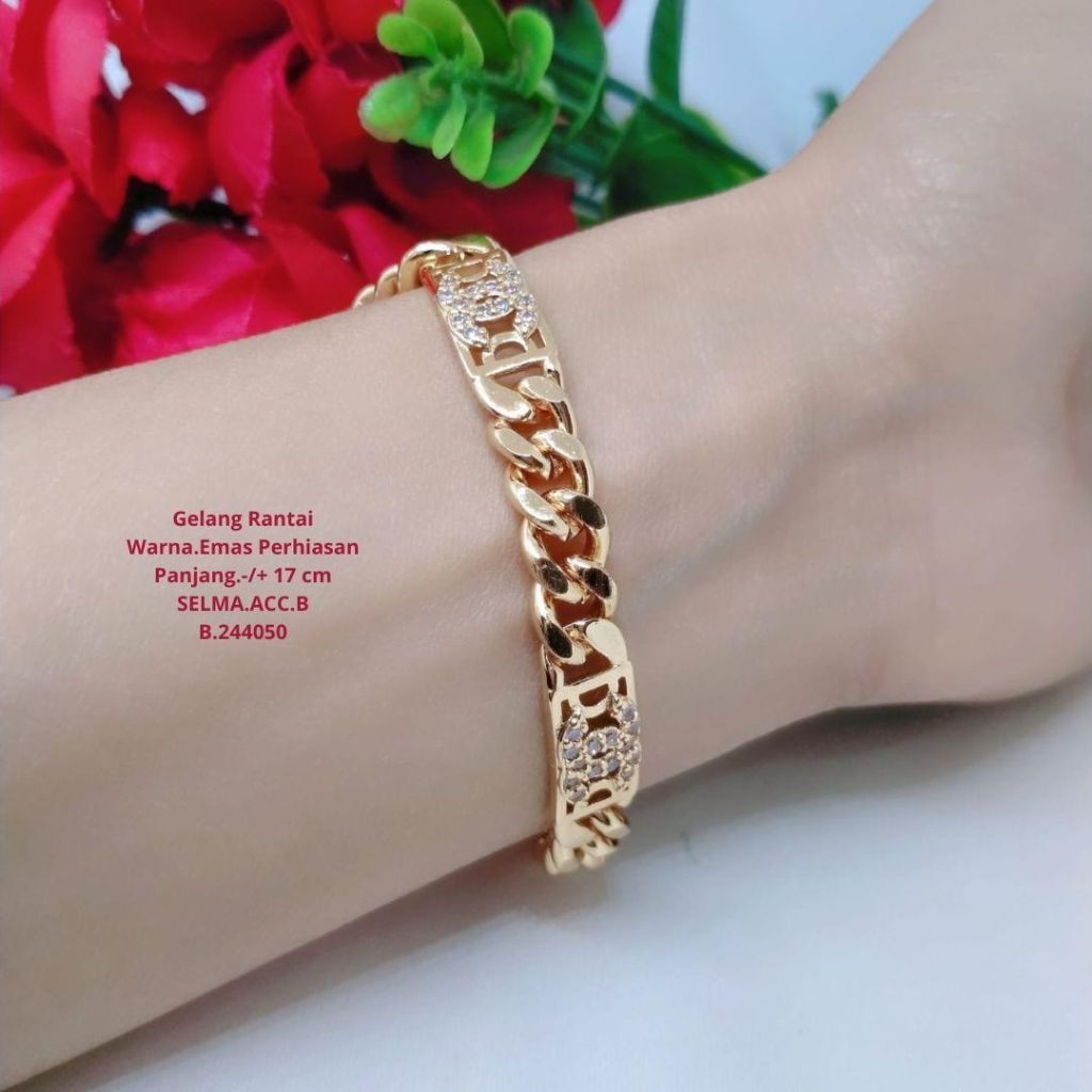 Gelang rantai titanium lapis emas rhodium aksesoris wanita simple elegant