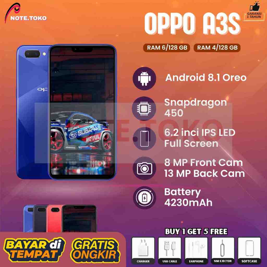 hp OPPO A3S ram 6/128 GB, Garansi distributor 4G grosir termurah