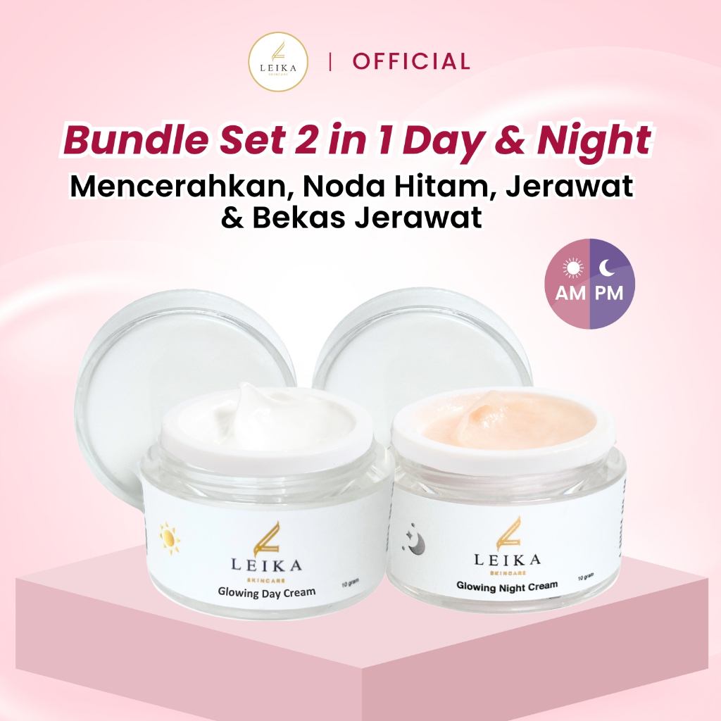 Leika Skincare 2 in 1 Glowing Day Cream & Glowing Night Cream Leika Skin Care Resmi BPOM