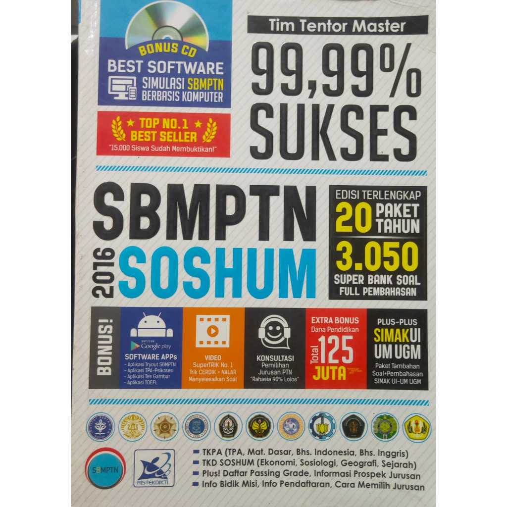 BUKU 99,99% SUKSES SBMPTN TAHUN 2016 SOSHUM EDISI TERLENGKAP BEKAS ORI