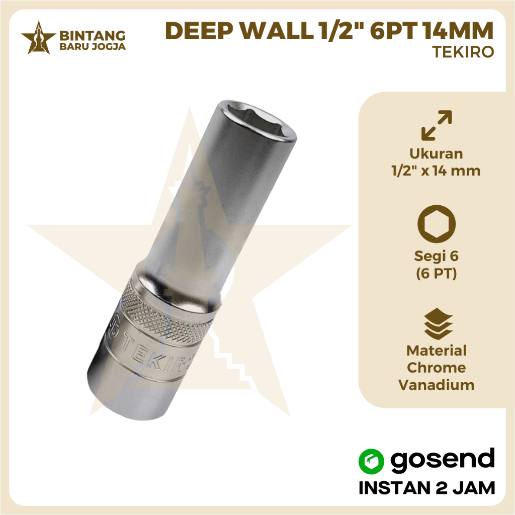 Mata Sok Panjang 14mm 1/2" Tekiro 6PT Kunci Sok Panjang Anak sok Panjang