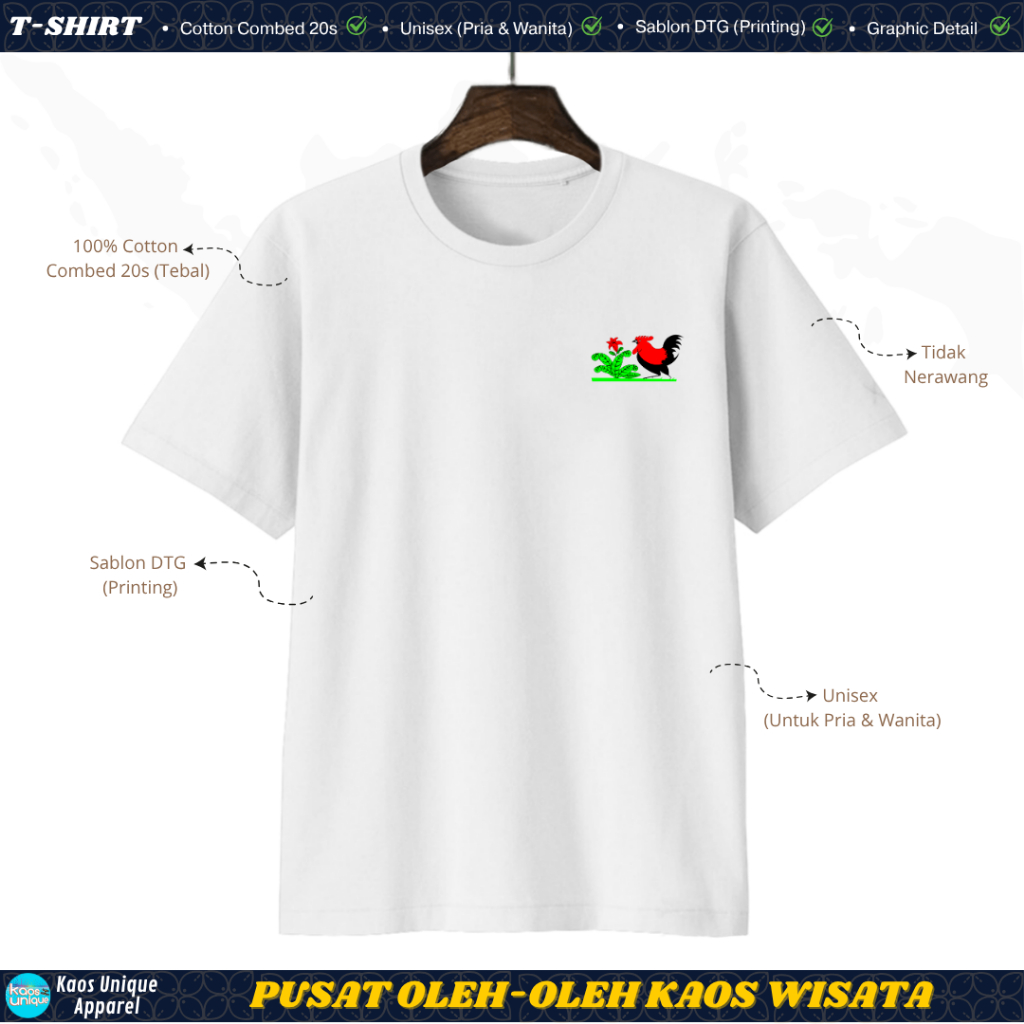 KAOSUNIQUE T-shirt Mangkok Ayam Jago Side - Unisex Katun Combed 20s Sablon Printing Kaos Wisata Kaos