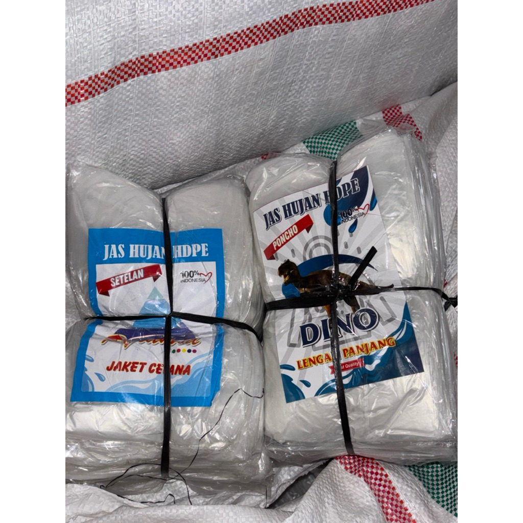 12PCS - Jas Hujan Plastik Transparant/Bening DINO/PYRAMID (PONCO atau SETELAN JAKET CELAN