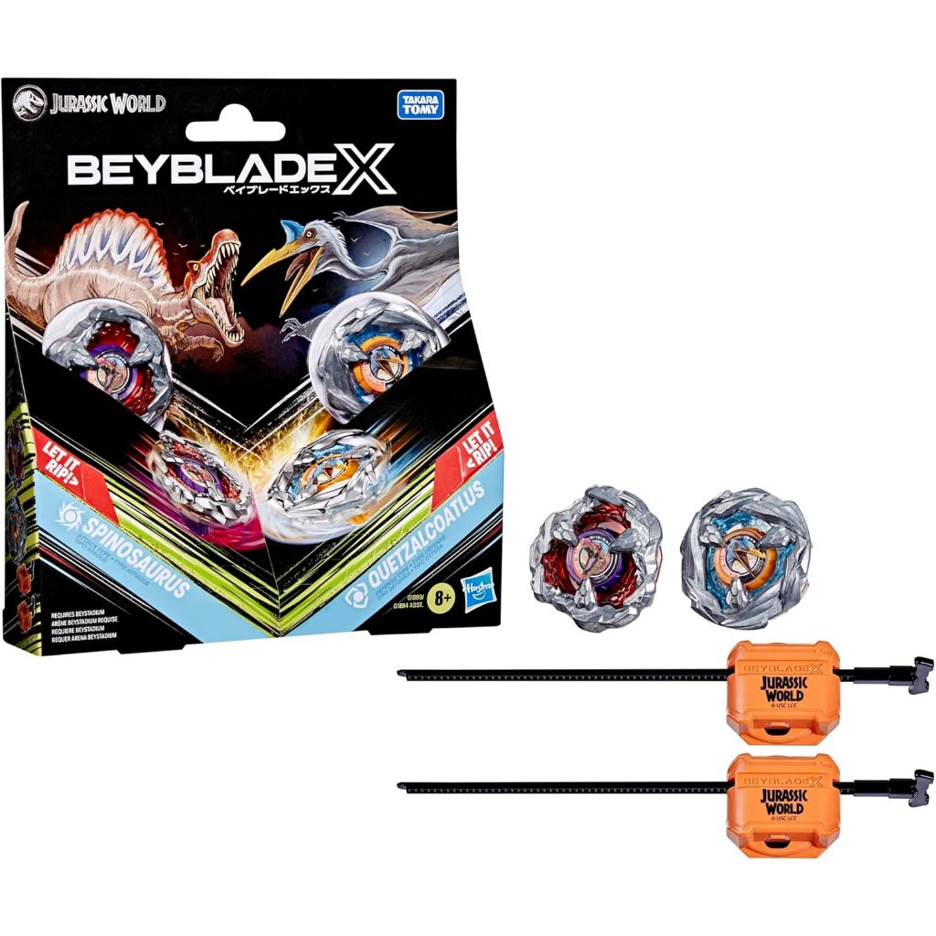 Beyblade X Jurassic World Collab Spinosaurus vs. Quetzalcoatlus Multipack Set, 2 Takara Tomy Tops, 2