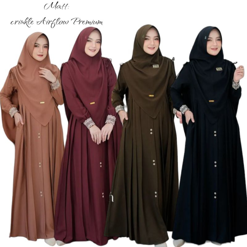 GAMIS MAWA'DAH SYAR'I SET HIJAB BERGO Busana muslim busui bahan crinkle airflow premium