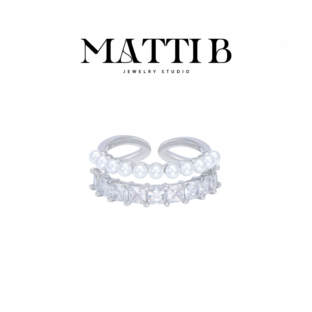 MATTIB Pelapisan Emas 14K Asli Cincin ganda manik zirkonia mutiara untuk wanita tutup yang dapat dis