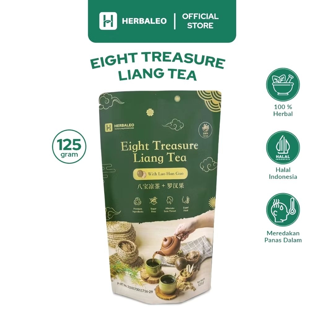 Herbaleo Eight Treasure Liang Teh 125 gr with Luo Han Guo Halal Kemasan Higenis