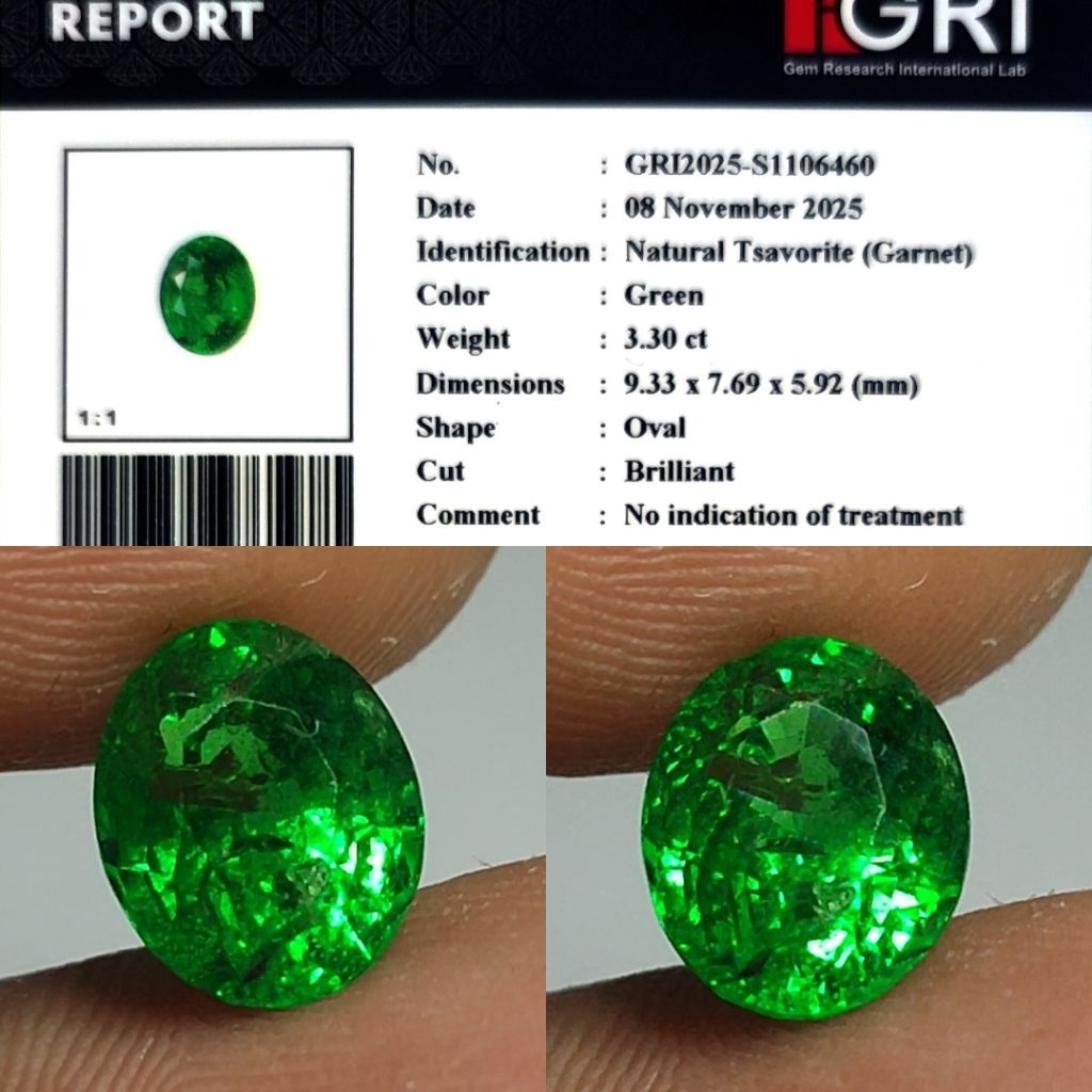 HOT ITEM Natural Tsavorite Garnet Ijo Botol 3.3ct GRI Top Crystall Full Luster Hot Color Body Kaca M