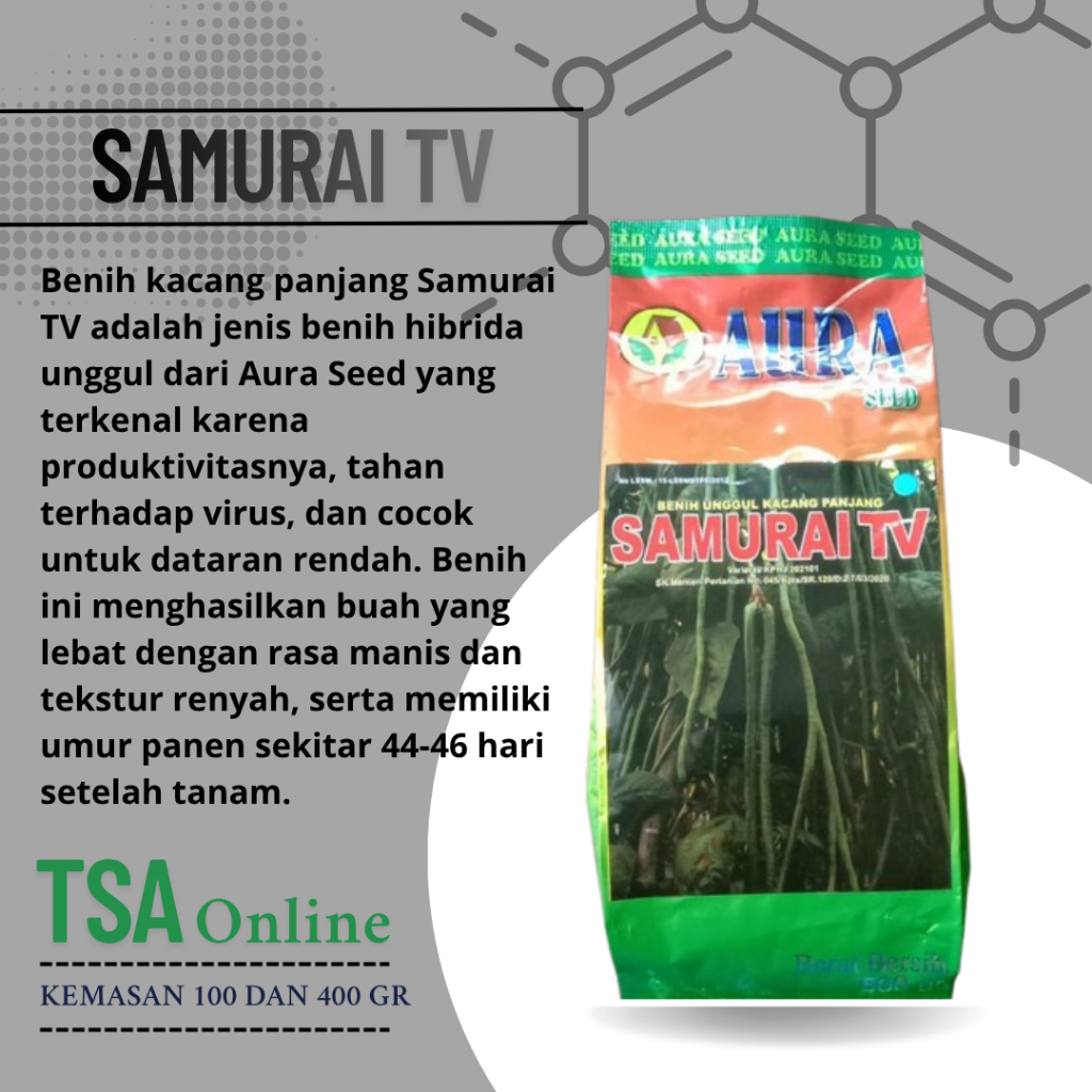 SAMURAITV ISI 500 GRAM BIBIT BENIH KACANG PANJANG TAHAN VIRUS AURA SEED Setara Kanton Parade Tavi Pa