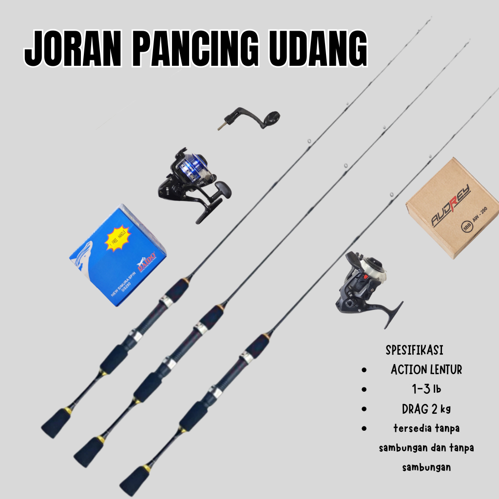 Joran pancing udang murah super lentur custom 1 set 100 120 135 150 cm