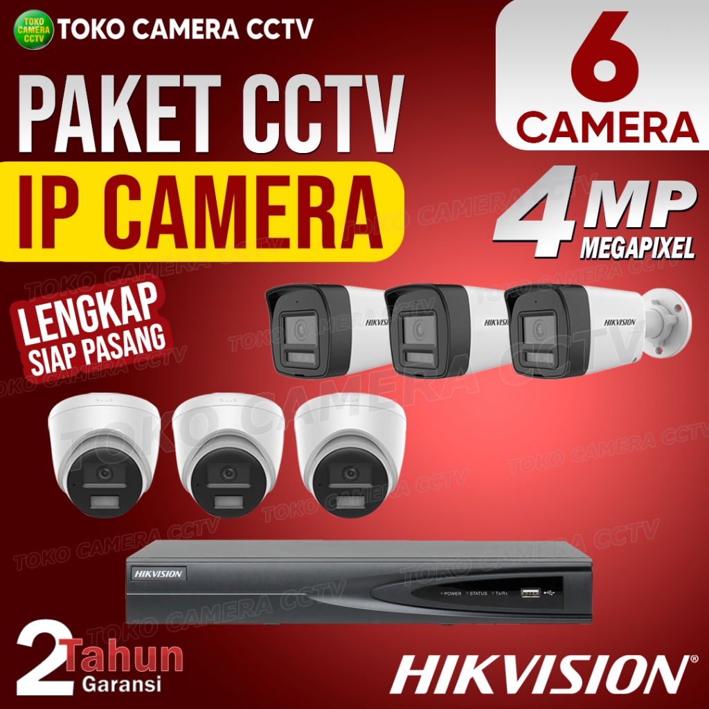PAKET CCTV IP CAMERA HIKVISION 4MP 8 CHANNEL 6 KAMERA