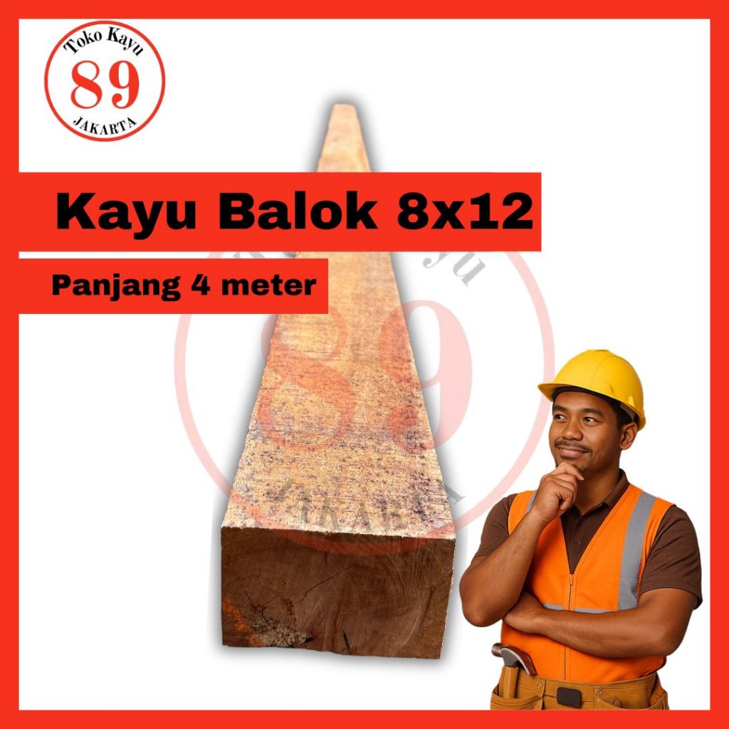 Balok 8x12 Meranti / Balok 8x12 Kamper / Balok Kayu Keras - panjang 4 meter