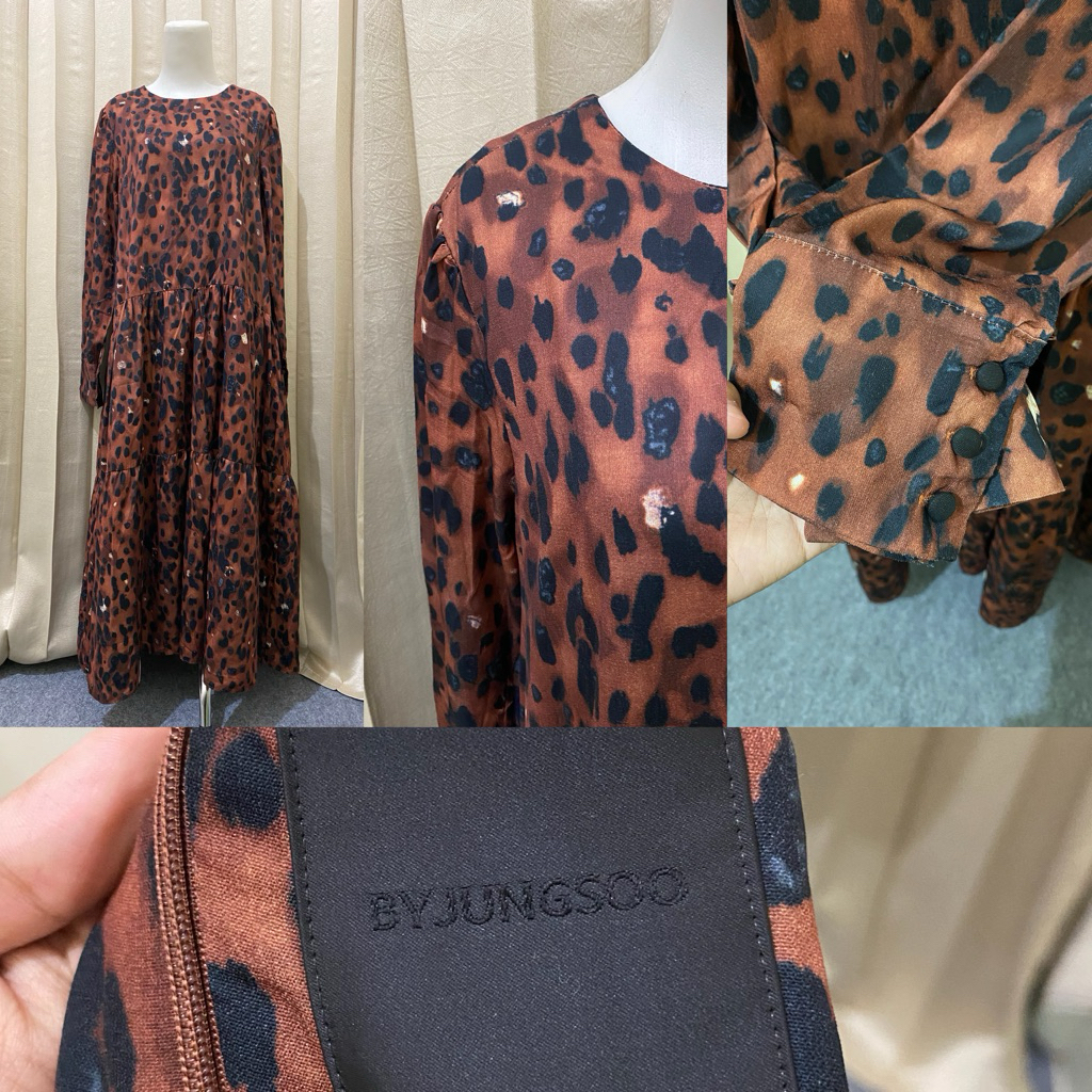 dress vintage aesthetic murah korean style leopard gamis hijab