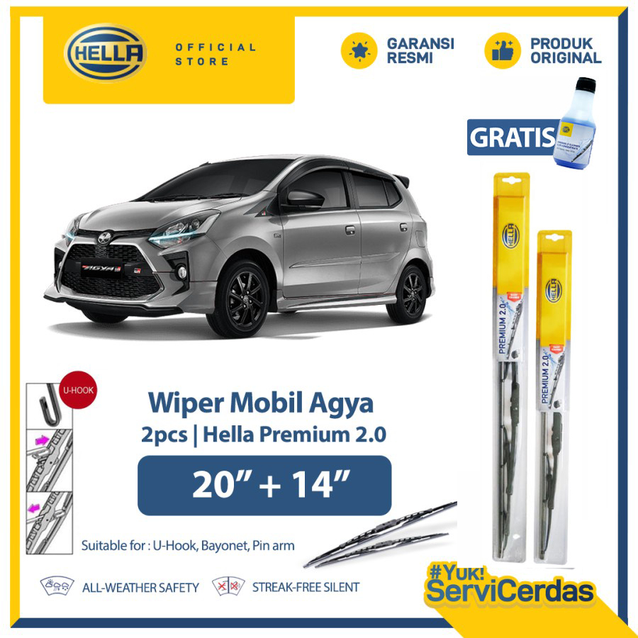 Hella Wiper Mobil TOYOTA  Agya 20” + 14” (2pcs) - Wiper Premium Aksesoris Tipe Mobil Agya