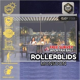 Roller Blind PVC Transparan -  System Chain Jumbo - Tirai Gulung Outdoor - Krey Musim Hujan - Roller