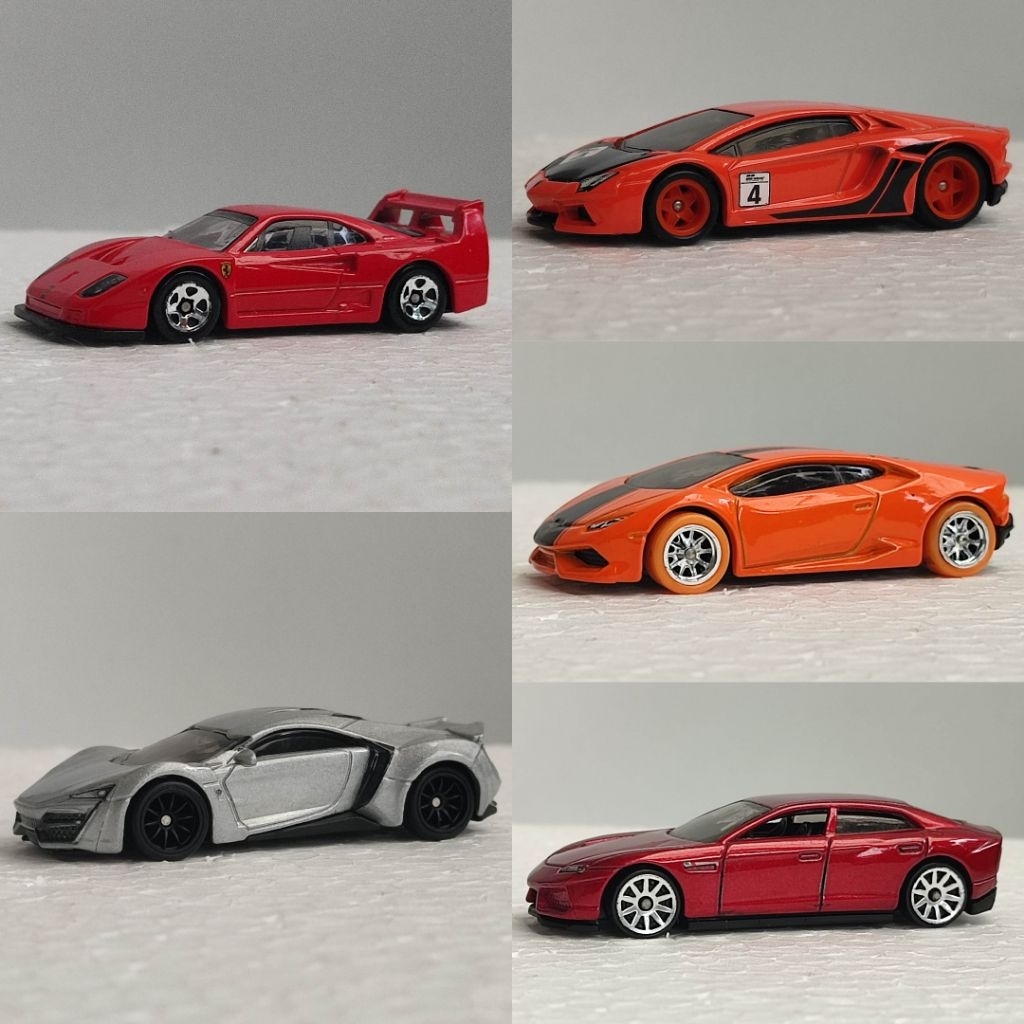 HotWheels Ferrari F40 Competizione Merah - Ferrari SF90 Stradale Merah - Lamborghini Aventador Estoq