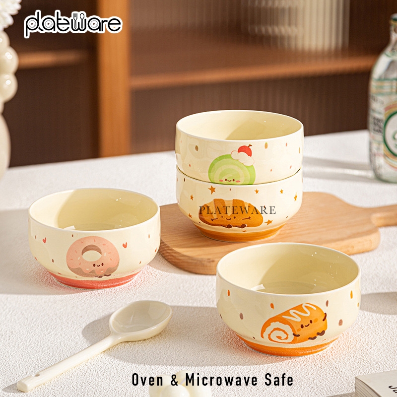 PLATEWARE - Mangkuk Nasi dan mangkok Bakso Keramik Premium Tebal motif kue baking unik dan lucu Taha
