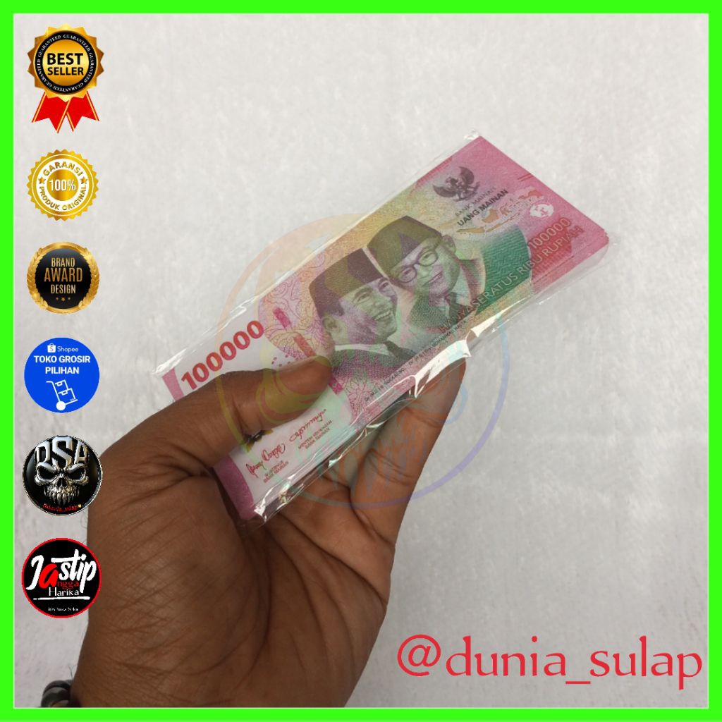 100 lembar mainan uang Rp.100.000 mirip asli kertas glossy