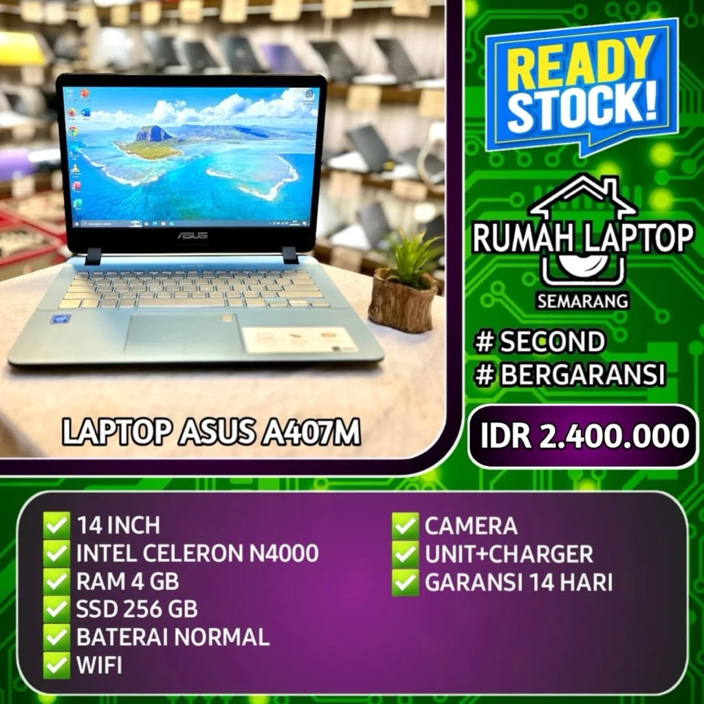 Laptop Asus A407M (second/blue). Intel Celeron N4000. RAM 4 GB. SSD 256 GB