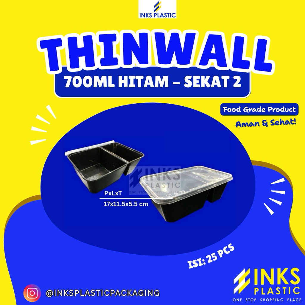 THINWALL SEKAT 2 700ML HITAM PERSEGI