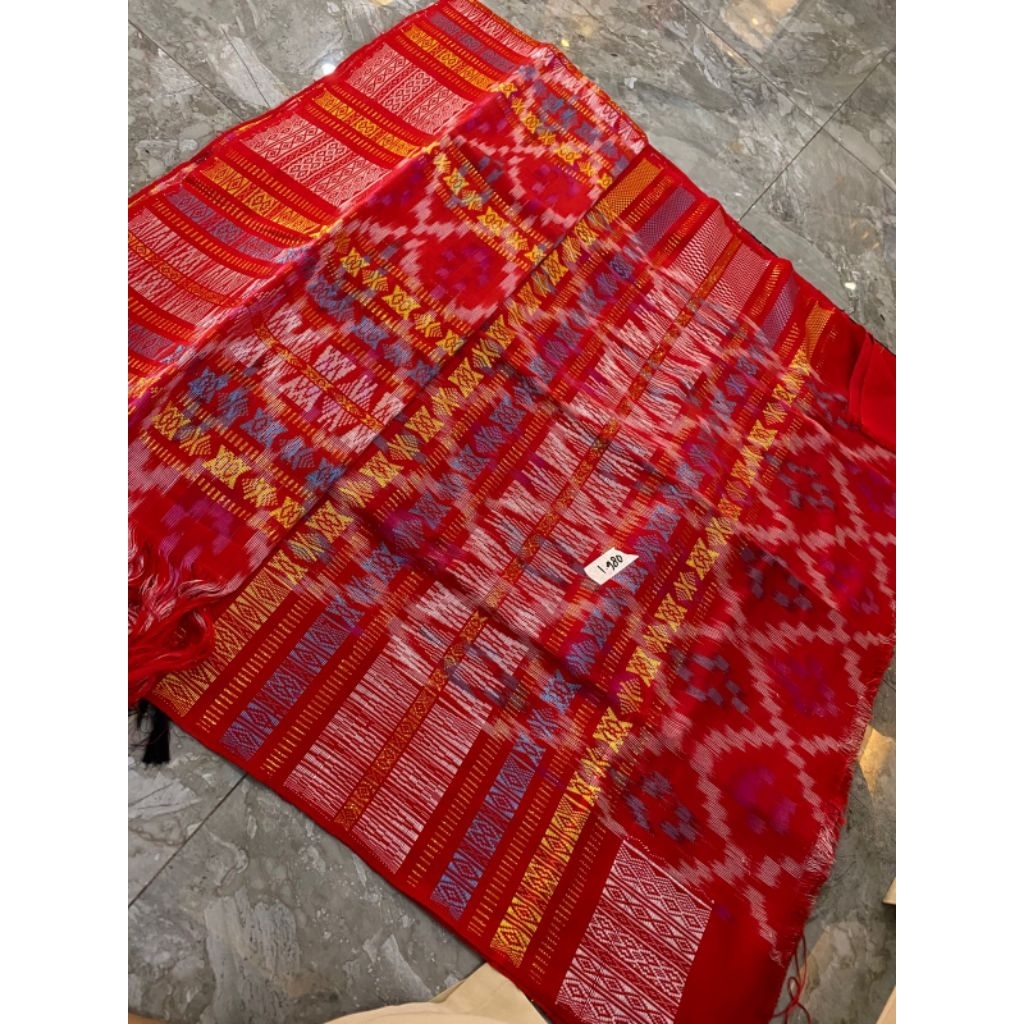 Set Uis nipes Full Sutra warna merah dan hitam bergatip warna warni