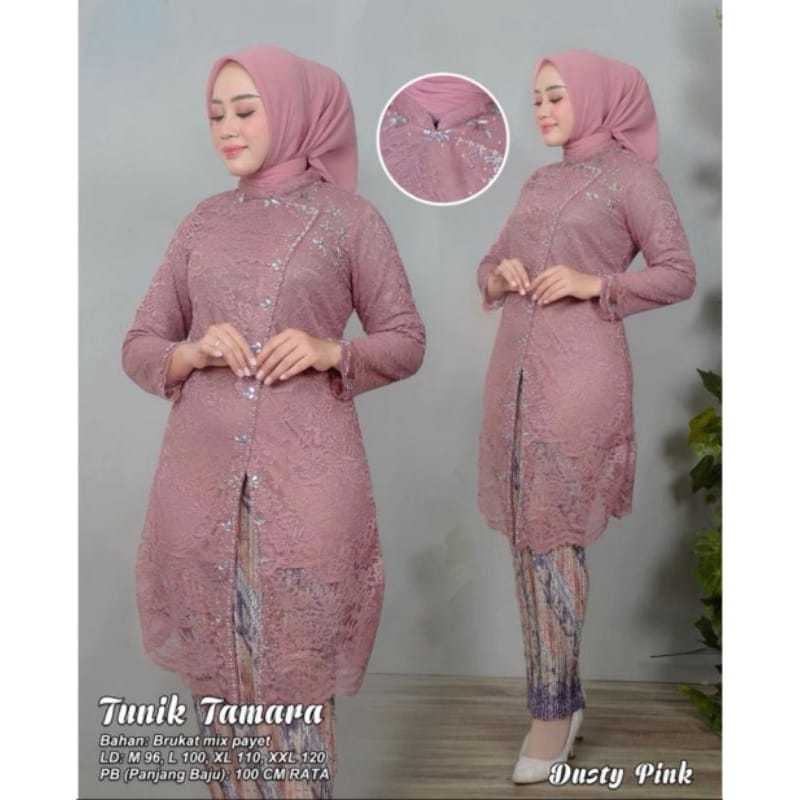 (FREE HIJAB) Set Kebaya Wanita Modern Brukat Payet Tamara Set Rok Plisket Batik Baju Kondagan Modern