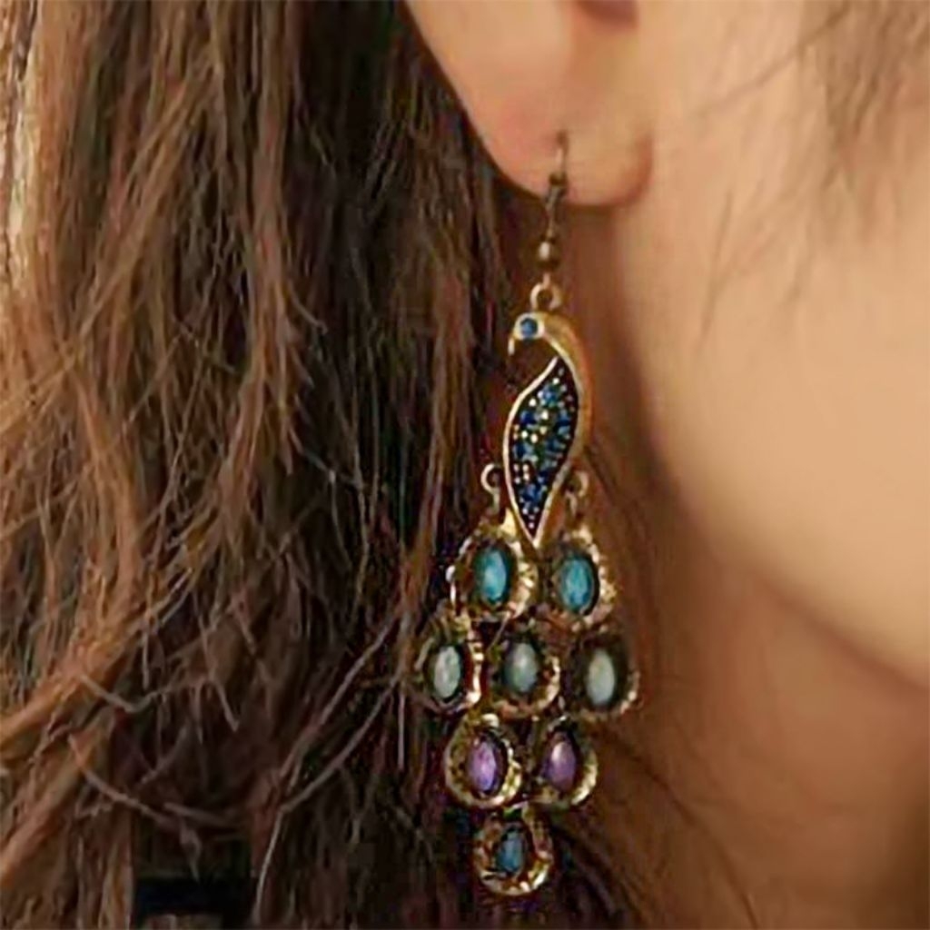 Anting Panjang Vintage model Burung Merak Wanita / Anting Rumbai / Anting Tassel Bohemian Boho