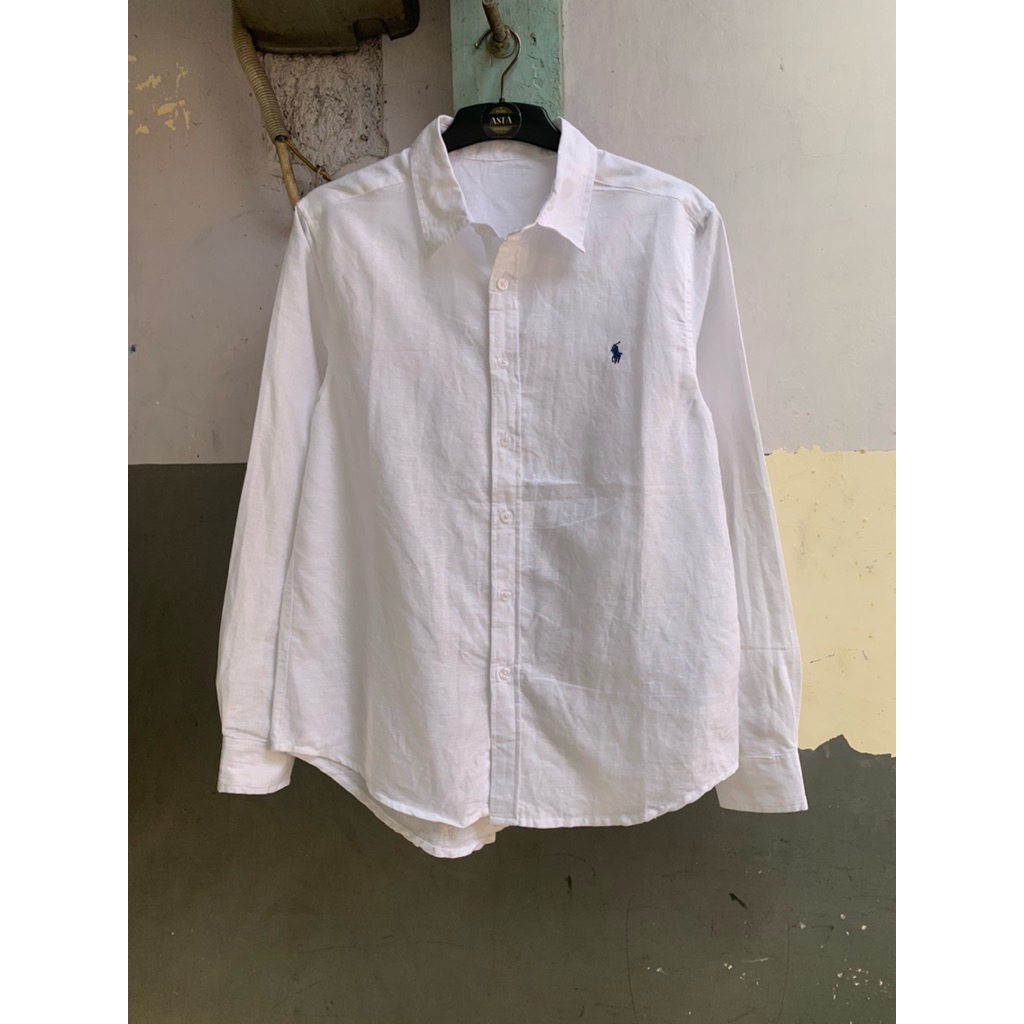 kemeja Ralph Lauren polos putih lengan panjang
