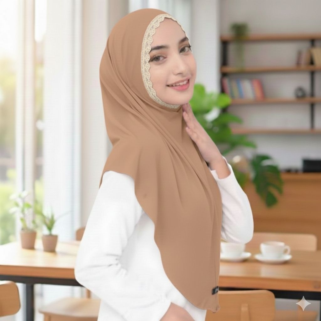 HIJAB RENDA INSTAN SIZE L JERSEY PREMIUM QUALITY JILBAB MALAY BERGO PINGUIN NON PET