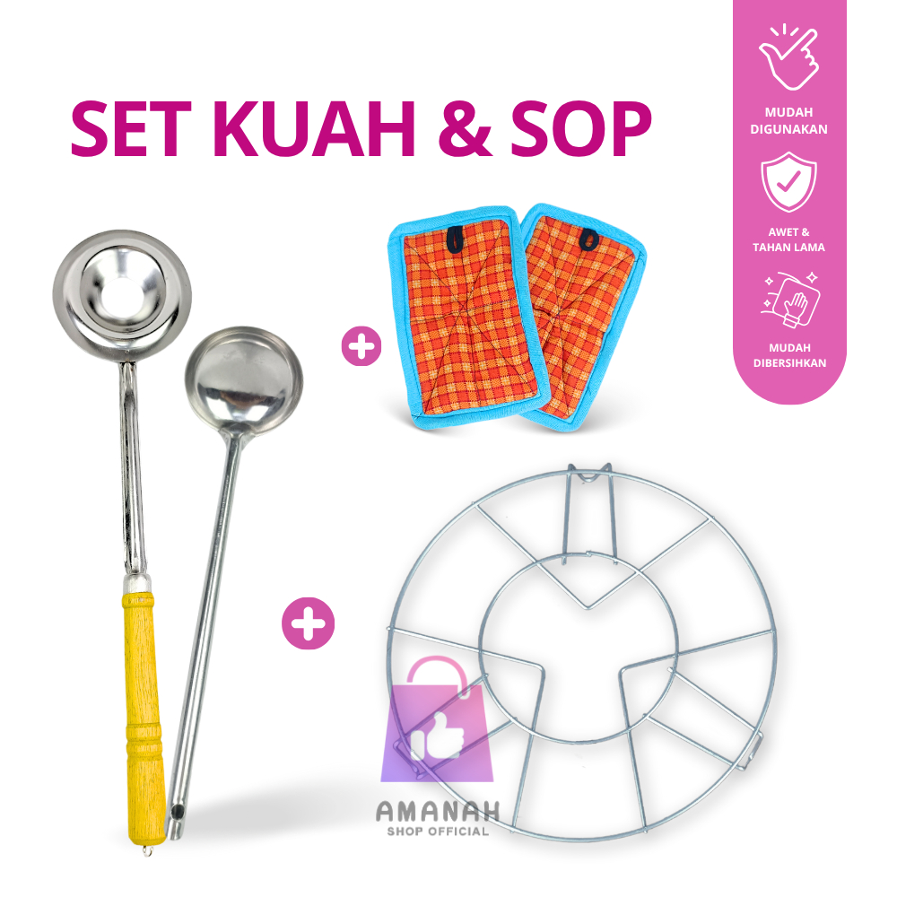 Set Kuah & Sop 4 In 1 | Irus Sayur Full Stainless Steel | Irus Kuah Sop | Irus Sup Buah Serbaguna | 