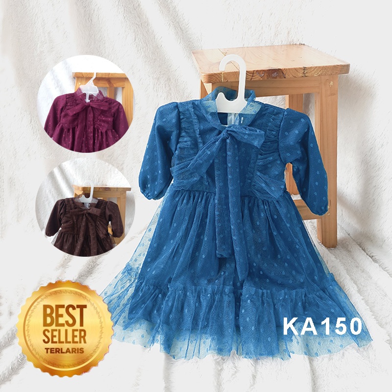 Emerald Blue Dress Anak Perempuan Premium 5 6 Tahun Gaun Motif Dot Anak Perempuan Warna Emerald Blue