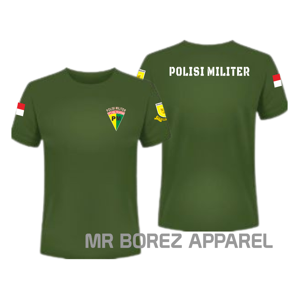 Kaos Polisi Militer Angkatan Darat warna Hijau Army