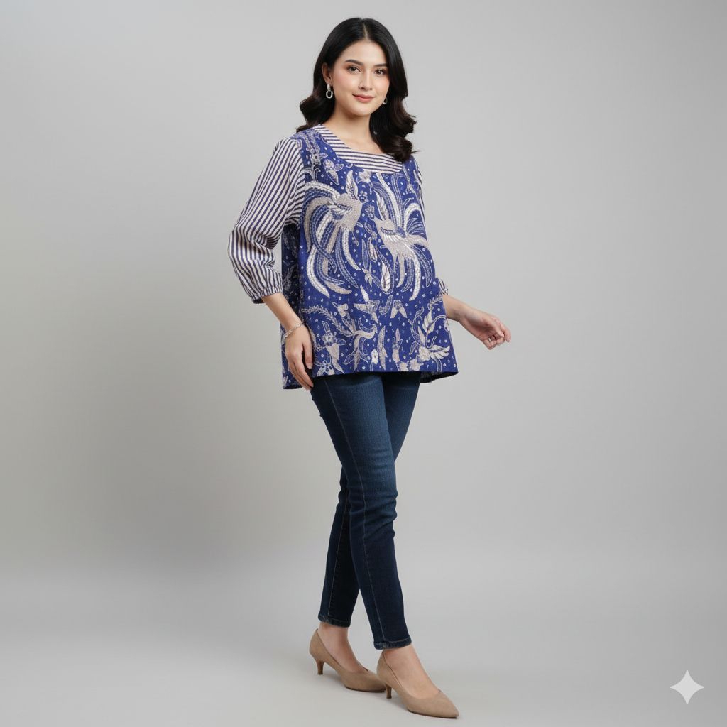 Blus batik paris kombinasi lurik paris premium