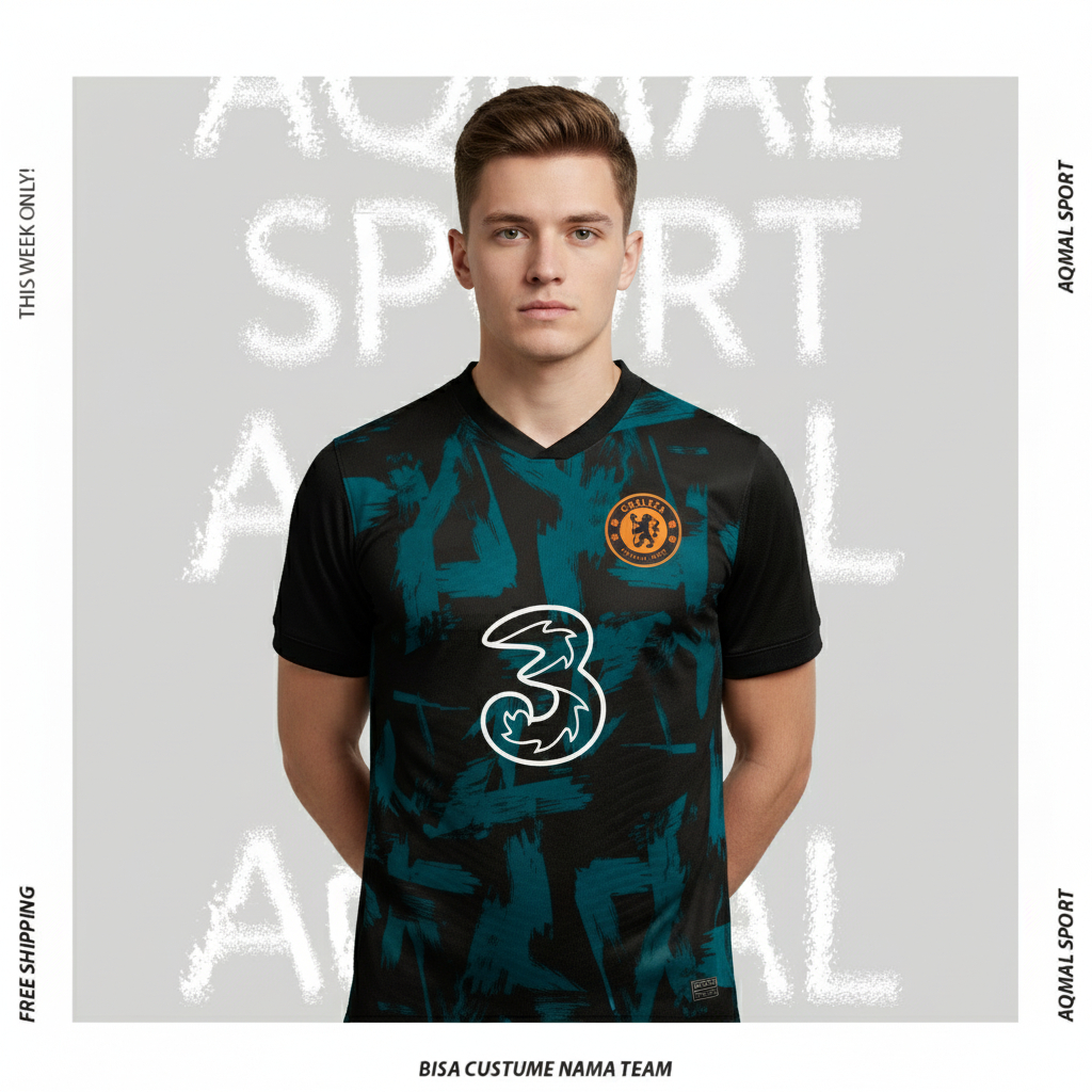 Jersey Bola Inspired CHELSEA Printing Belakang Polos| Unisex Dryfit Adem