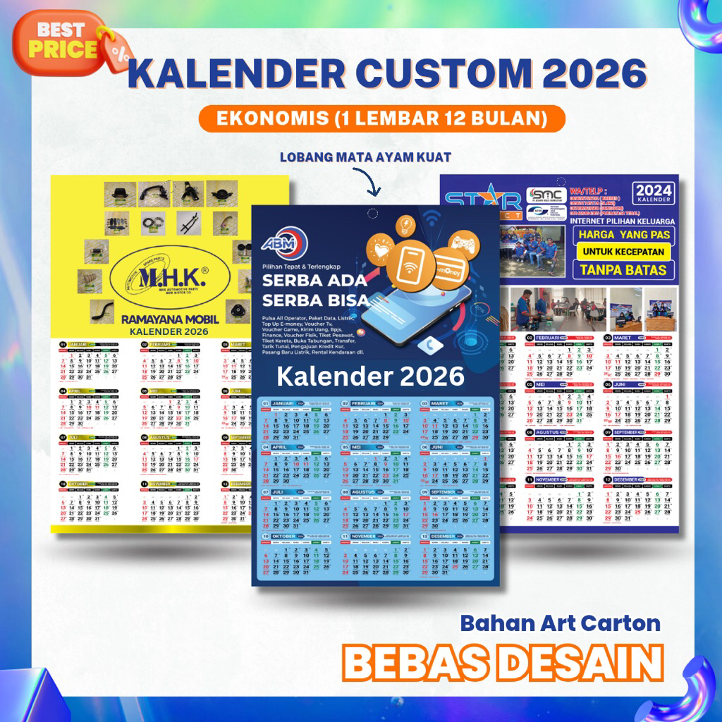 Kalender Dinding 2026 Custom Aesthetic Lengkap Tanggalan Islam dan Jawa Kalender Perusahaan 2026