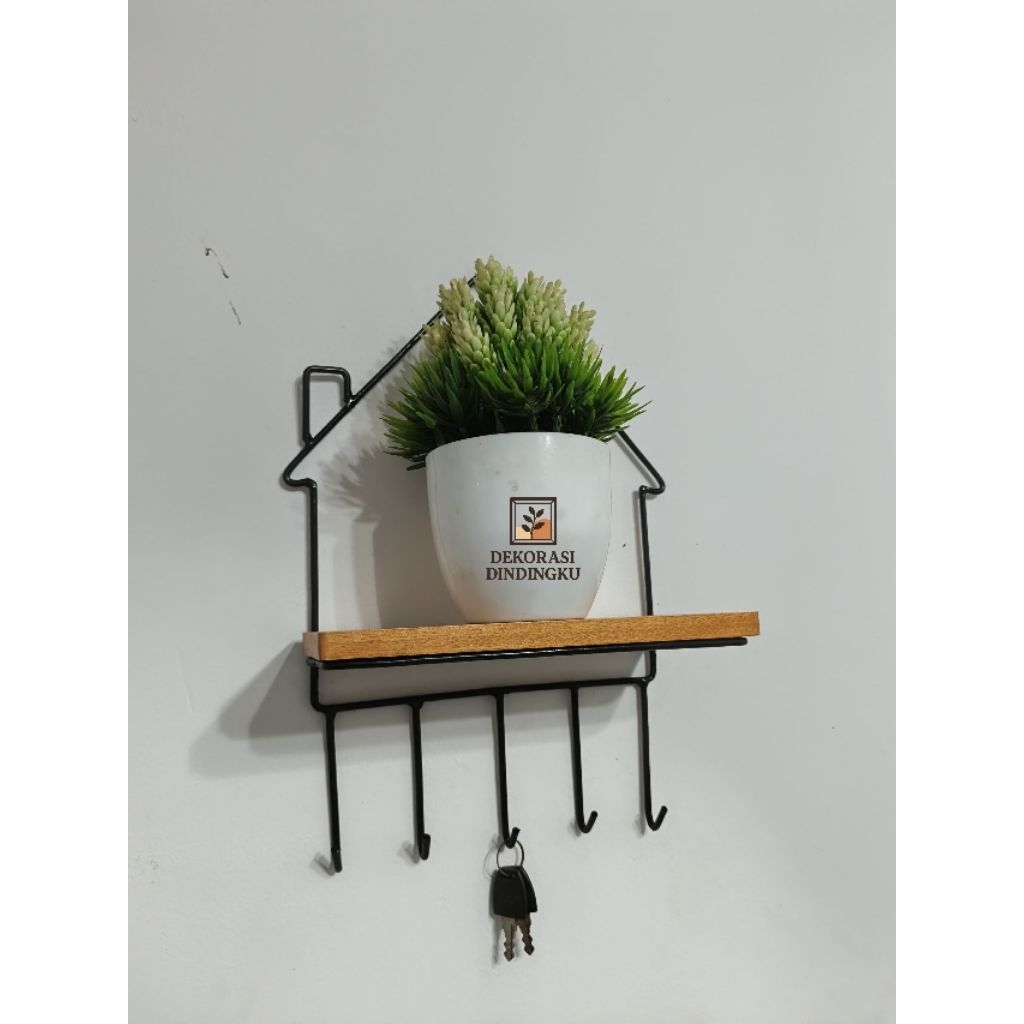 Rak Dinding Gantungan kunci Rak Besi Kayu Aesthetic