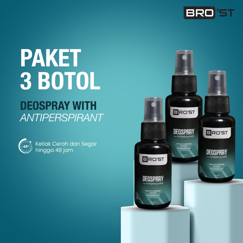 Paket 3 Botol BRO’ST Antiperspirant Spray 60ml – Quick Dry | Brightening | Cooling Menthol