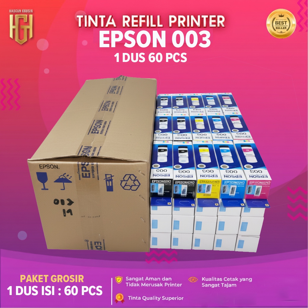 1 Dus Tinta Printer Epson 003 Isi 60 Pcs Cocok Untuk printer Epson Tipe L1110, L3100, L3110, L3150, 