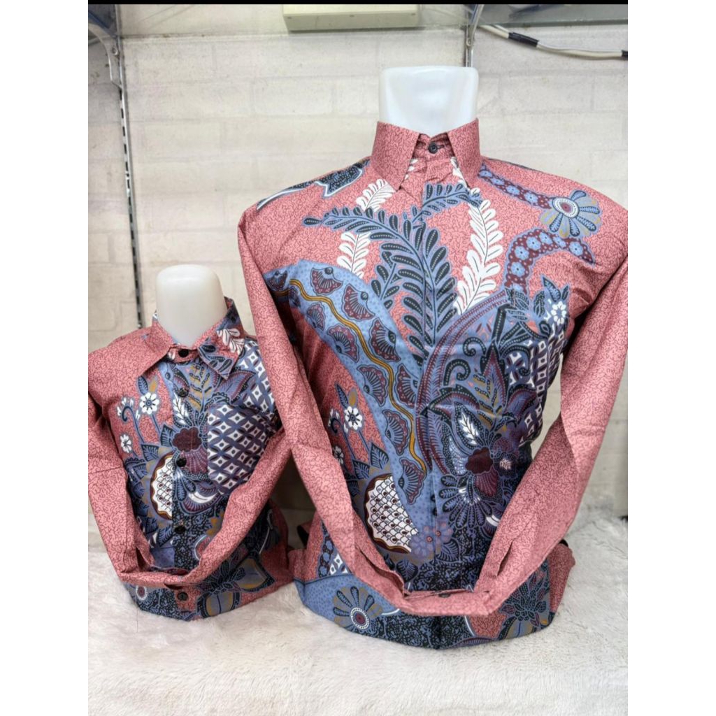 Naoera couple batik ayah dan anak/ set batik ayah dan anak full furing # pink